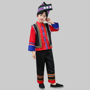 彝族儿童服装男童少数民族舞蹈服云南佤族葫芦丝小男孩彝族表演出