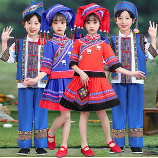 新款儿童少数民族服装锡伯族男女童幼儿舞蹈演出服舞台合唱运动会