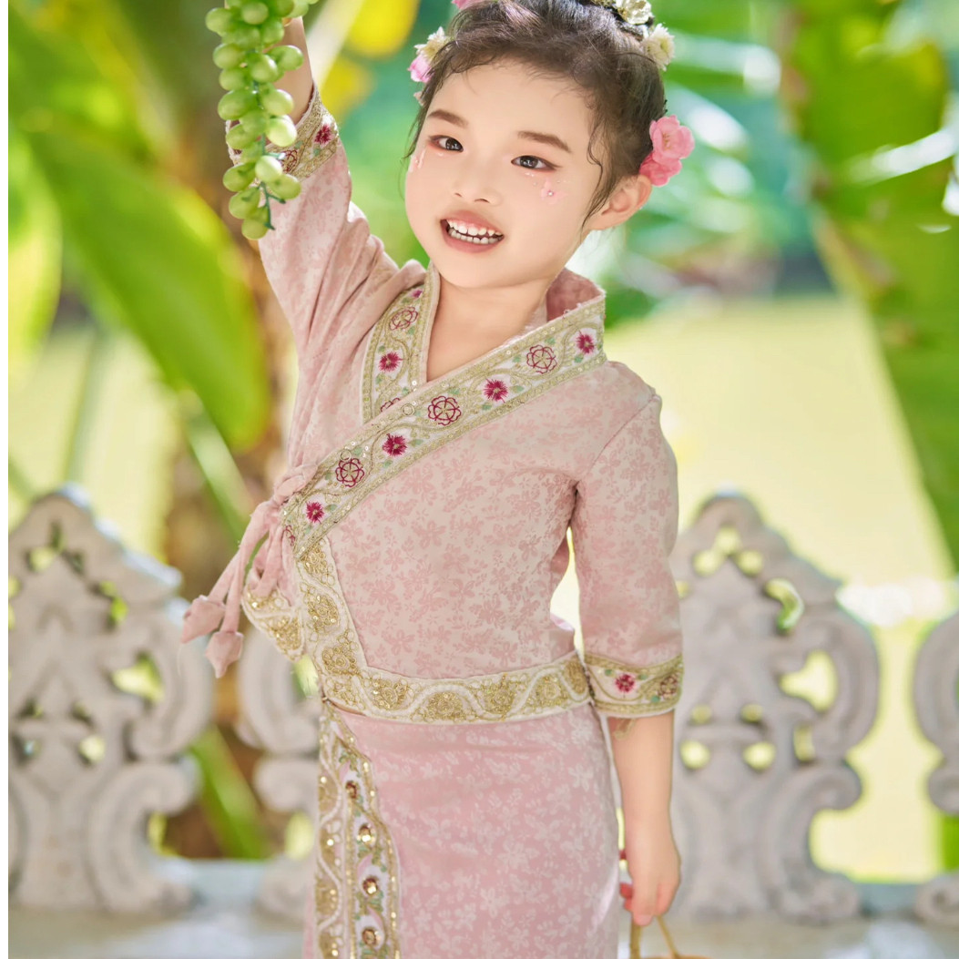 汉服女童新款民族风女孩傣族套装儿童国风中式唐装演出服西双版纳