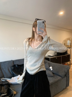 MLPSTUDIO 慵懒小女人气质挂v领polo针织打底 好穿3色起囤