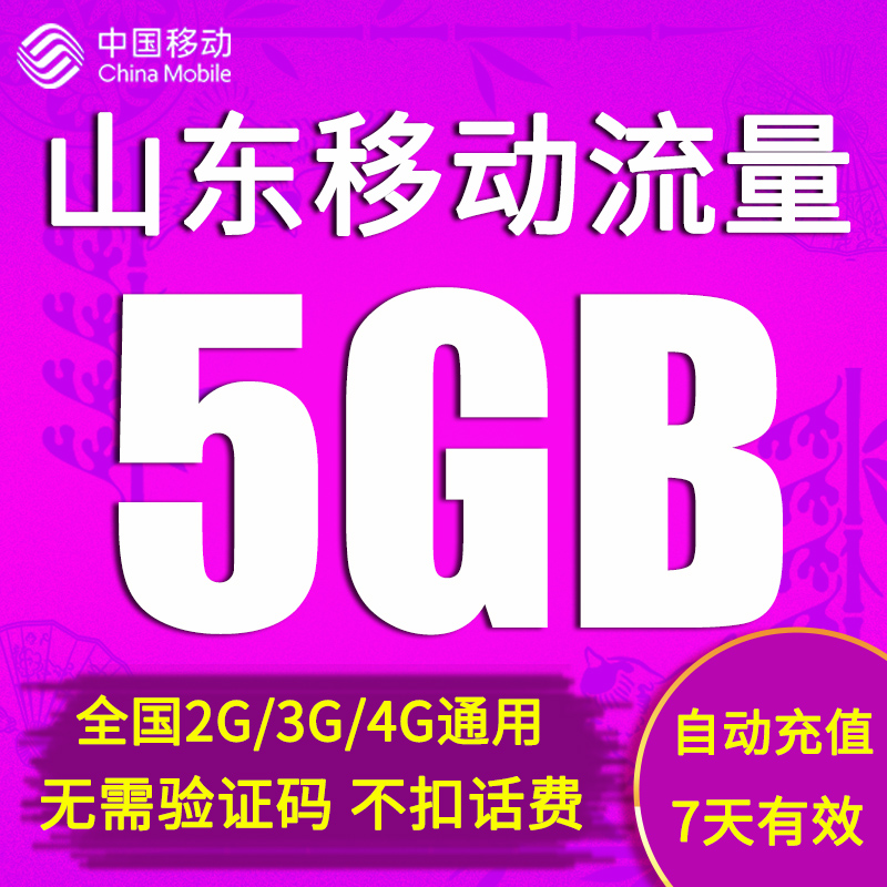 山东移动流量充值5GB全国3G4G5G通用流量包加油包7天包 自动充值 手机号码/套餐/增值业务 手机流量充值 原图主图