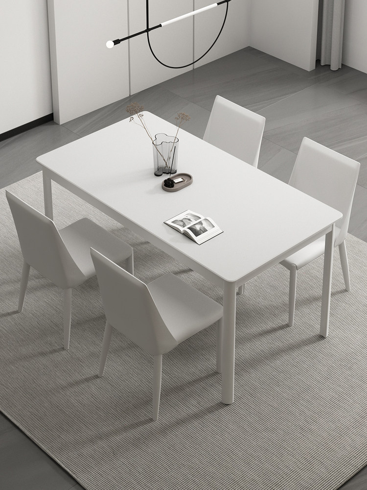 白色极简岩板餐桌椅组合轻奢现代简约小户型家用吃饭桌网红长方形