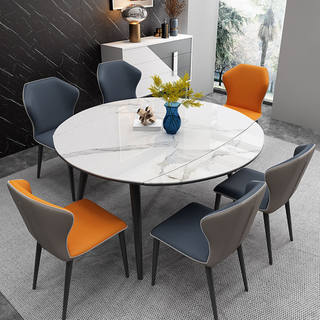 轻奢可伸缩岩板餐桌椅组合现代简约家用小户型折叠两用可变方圆桌
