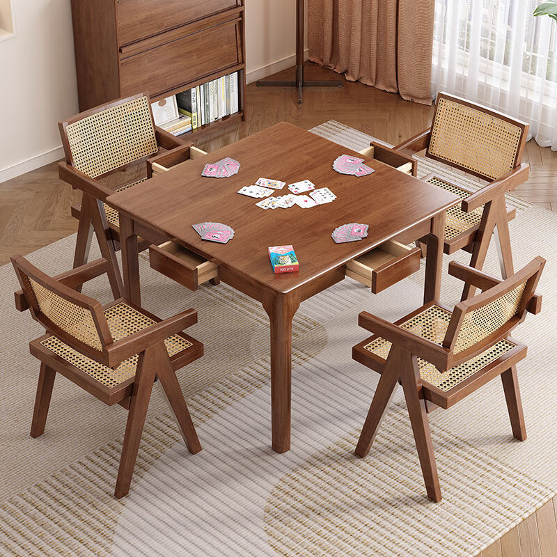 实木四方桌正方形带抽屉棋牌桌打牌桌子八仙桌餐桌茶桌掼蛋专用桌