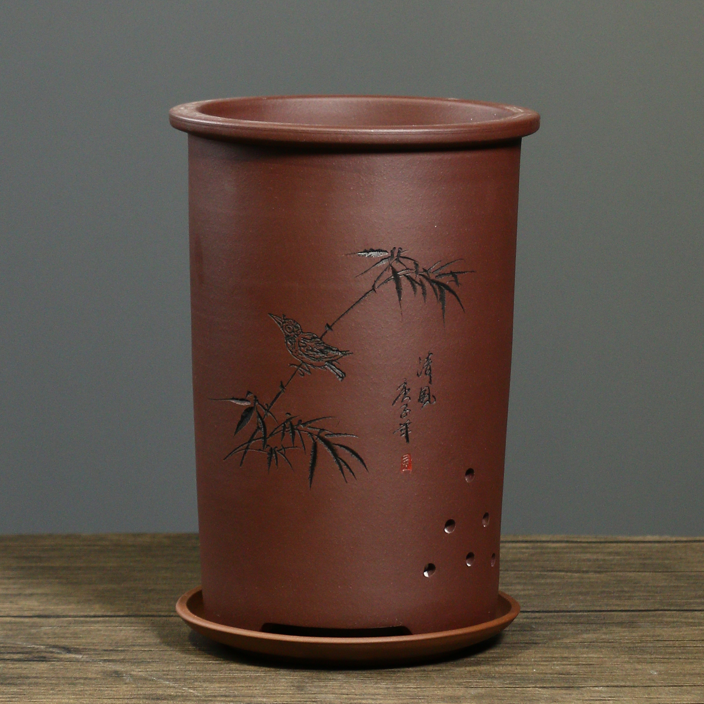 春兰建兰签筒盆中国风紫砂花盆