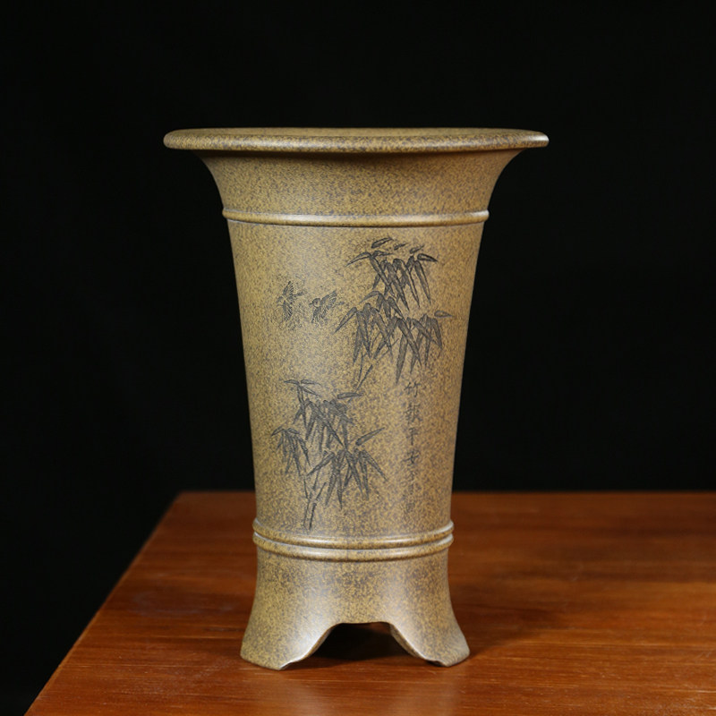 神力精品紫砂花盆沙皮青大号高档瓢口兰花盆春兰建兰盆家具摆件