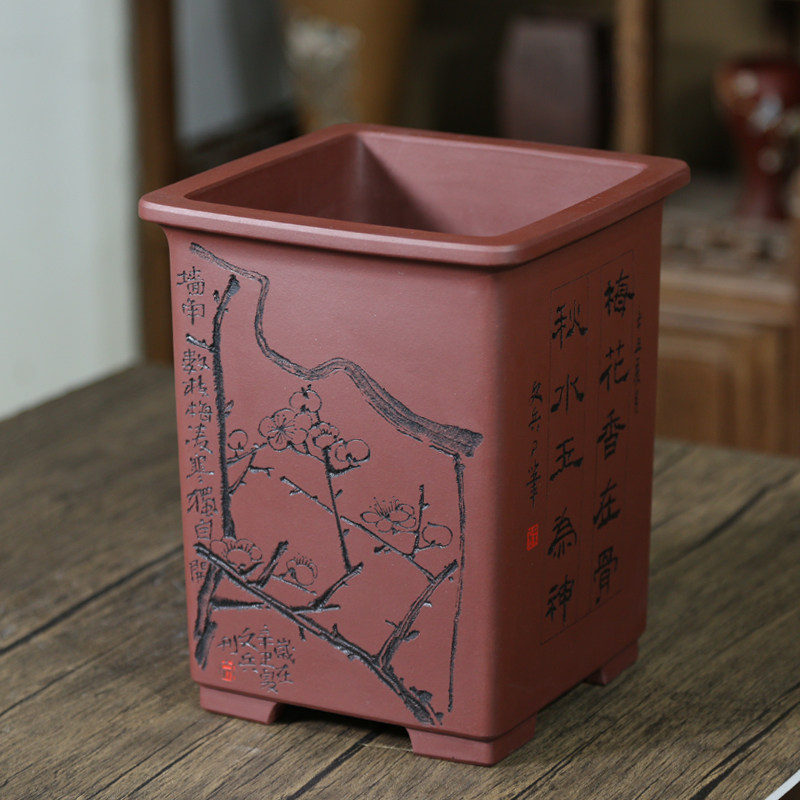 神力名家收藏艺师吴余生全手工四方形精品紫砂花盆景盆栽兰花盆