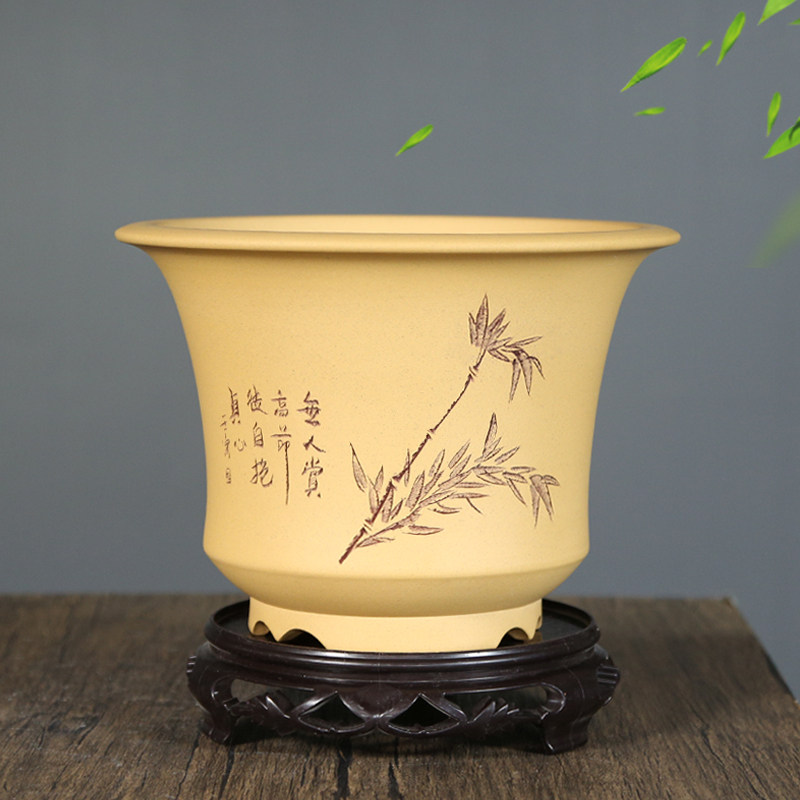 神力紫砂花盆兰花文竹阳台陶瓷大口花卉绿植罗汉松盆景盆古典盆栽