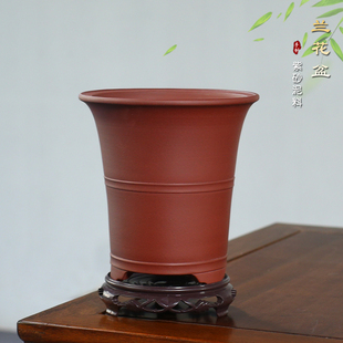神力精品紫砂花盆手工素面大号春兰建兰莲瓣寒兰专用透气兰花盆