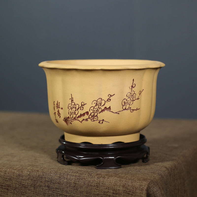 紫砂花盆古典买送托盘