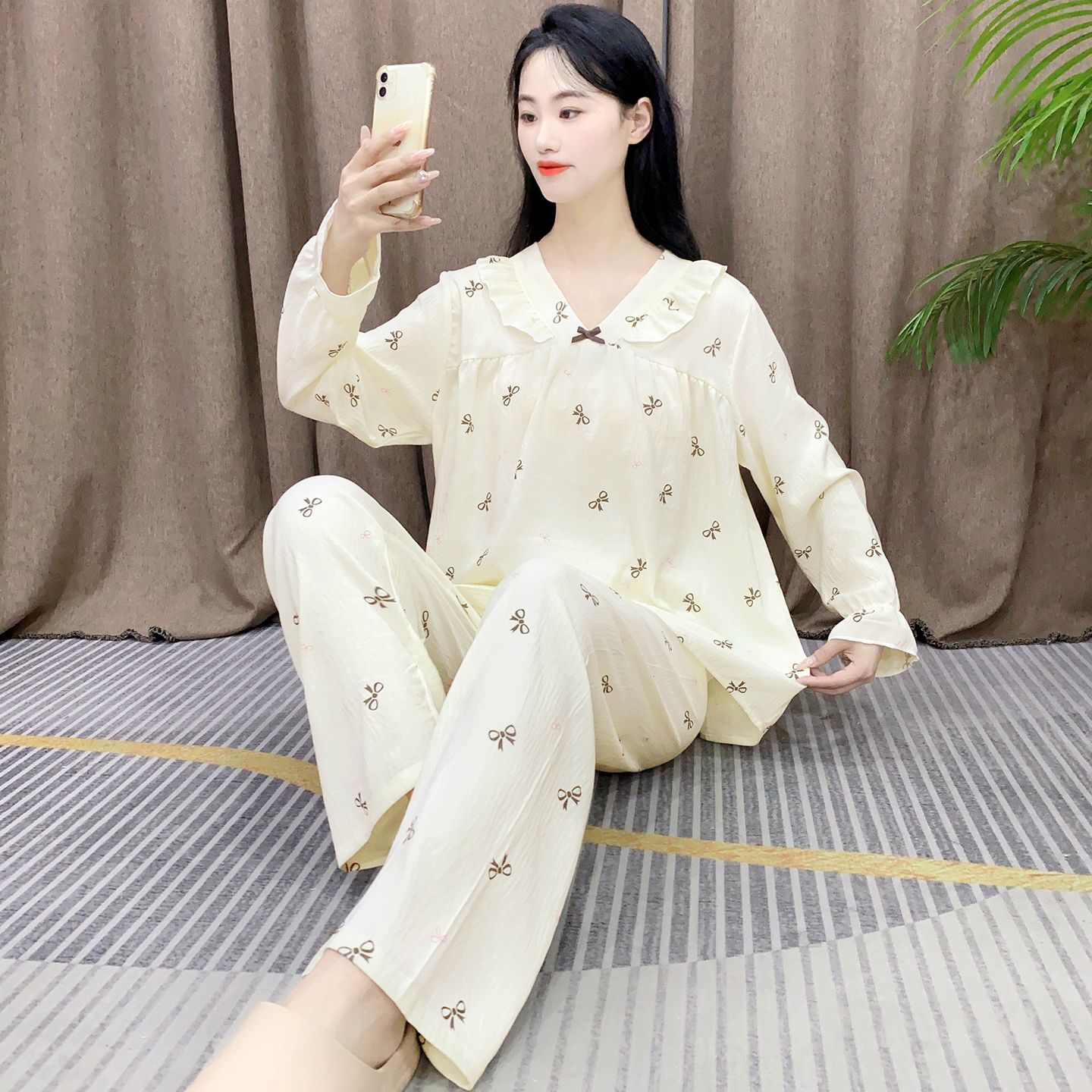 ins少女感云朵棉睡衣女长袖长裤甜美可爱春秋新款可外穿家居服