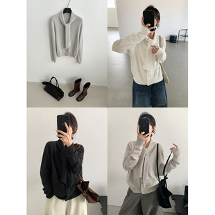 TG 简韩设计感围巾领针织衫女2025秋季新款长袖系扣百搭毛衣25892