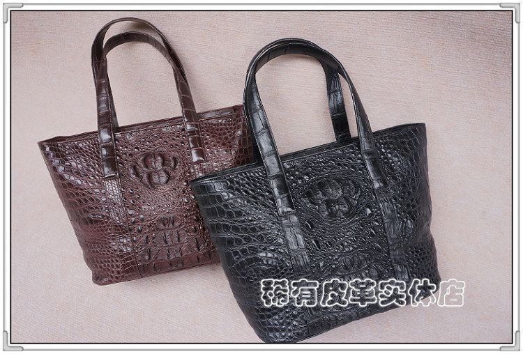 低价 暹罗鳄鱼皮女士皮包 双带单肩背包 真皮手拎包