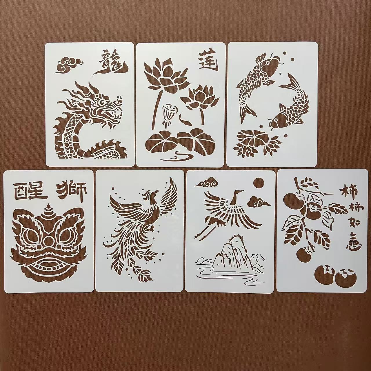 龙凤绘画模板睡莲凤凰鸟模板