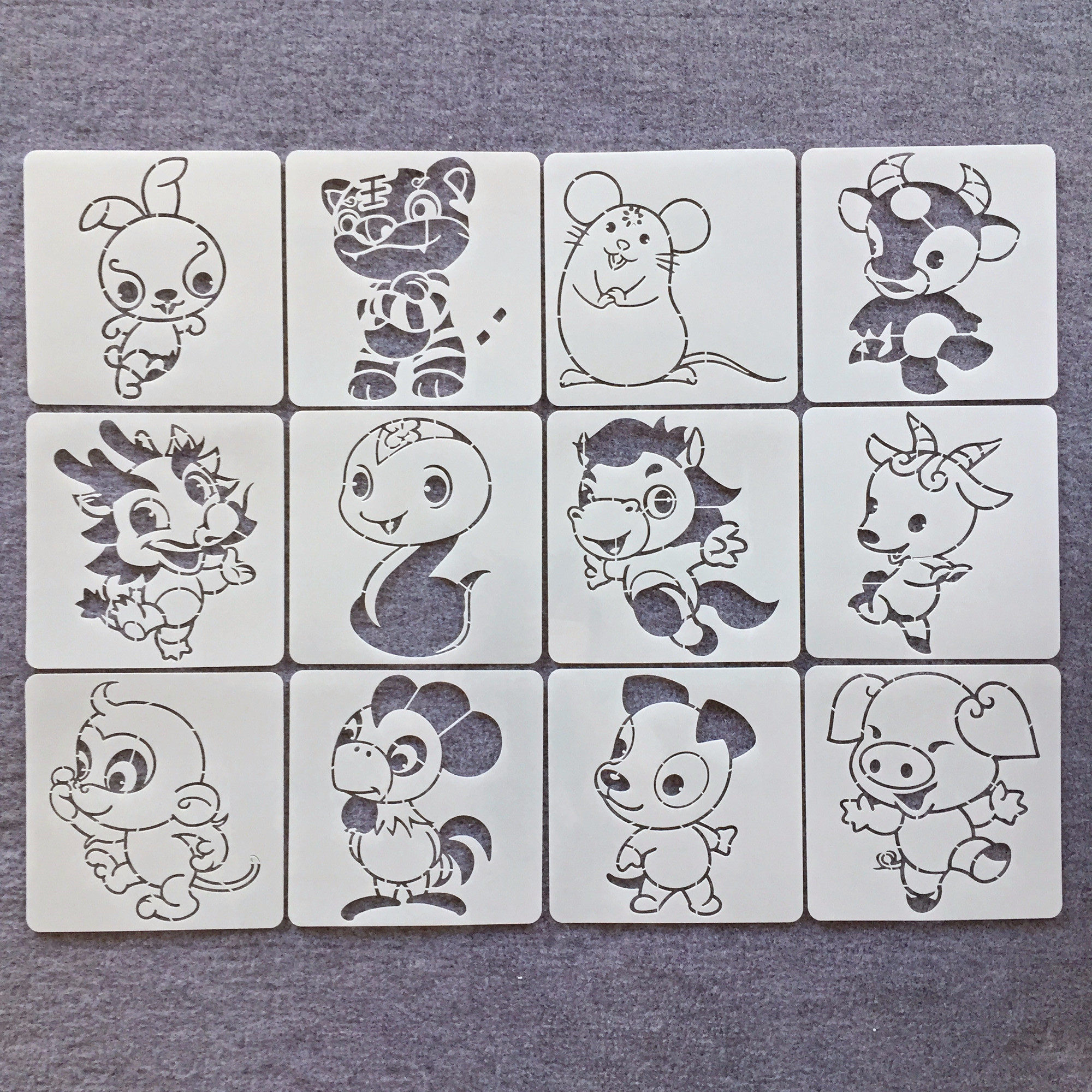 十二生肖30cm漏字绘画模板创意画画喷涂绘画镂空模板卡通辅助模
