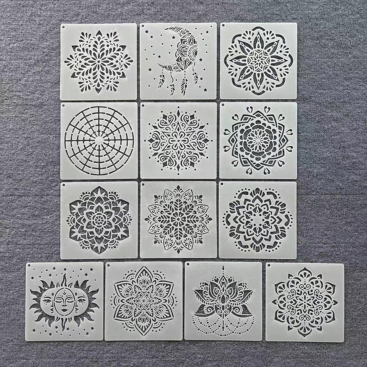 新款几何图案装饰画涂鸦模板曼陀罗图模板瓷砖喷绘不规则镂空模板图片