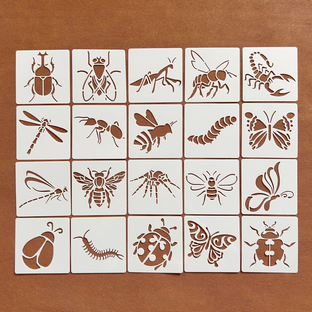 小尺寸昆虫蝴蝶图形手抄报绘画涂鸦卡通蜻蜓镂空尺7.5*7.5cm模板