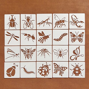 小尺寸昆虫蝴蝶图形手抄报绘画涂鸦卡通蜻蜓镂空尺7.5*7.5cm模板