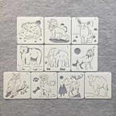 卡通手绘镂空喷绘涂鸦辅助儿童动物创意图形绘画手抄报工具模板