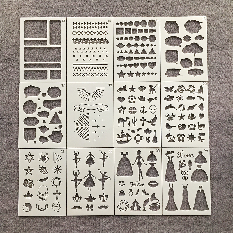 跨境新款美术绘画镂空模板图创意画板涂鸦装饰儿童画画辅助模板尺