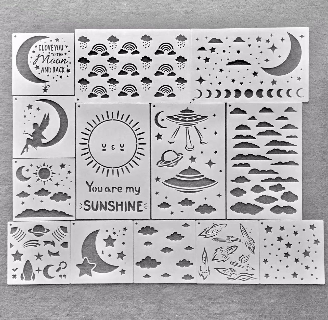 喷绘绘画模板太空云朵星星月亮