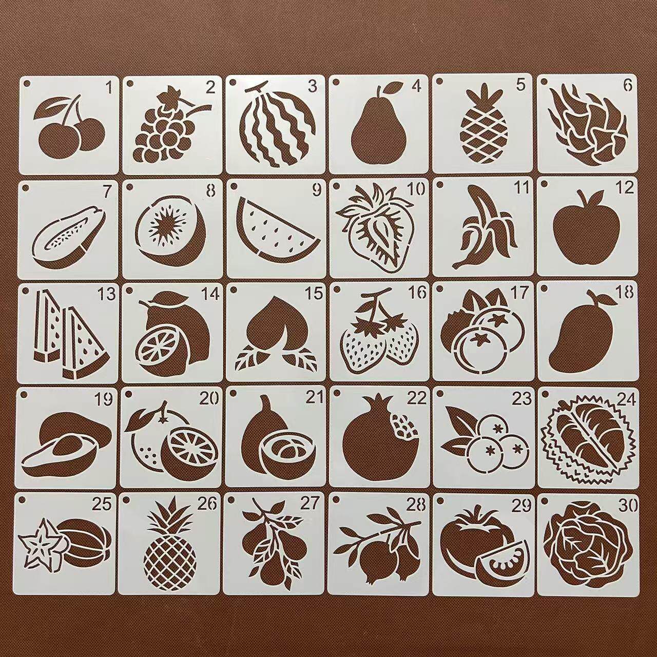水果蔬菜系列小号画尺手账镂空花边校园儿童涂鸦多种镂空绘画模版