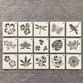 新款 花朵绘画蛋糕饼干喷涂绘画用品咖啡拉花辅助镂空画板模板尺