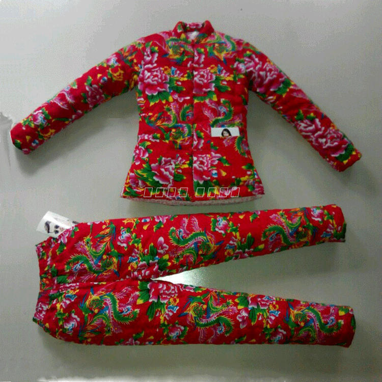女對襟手工棉花棉襖棉褲套裝加厚居家服大花布演出服純棉大碼棉衣