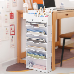 悟生课室头等舱课桌收纳神器书架本收纳架学生桌边书架滑轮可移动