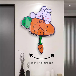 创意挂钟客厅钟表2026新款网红兔子装饰家用餐厅简约静音时钟挂表
