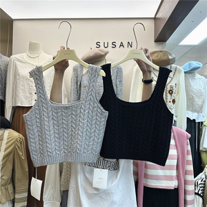 SUSAN 韩系2023秋季新款宽松百搭短款粗麻花叠穿针织马甲背心女潮