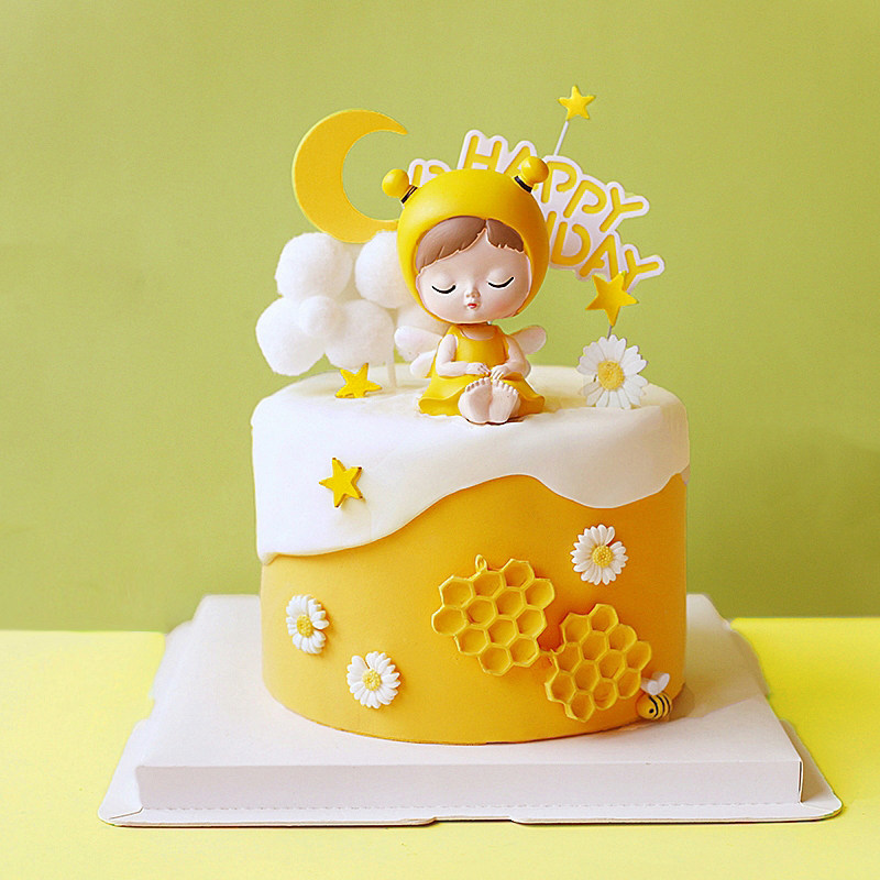 烘焙蛋糕装饰创意可爱卡通蜜语摇头娃娃蛋糕摆件儿童主题蛋糕装扮