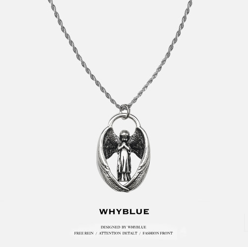 WHYBLUE复古守护天使之翼项链男