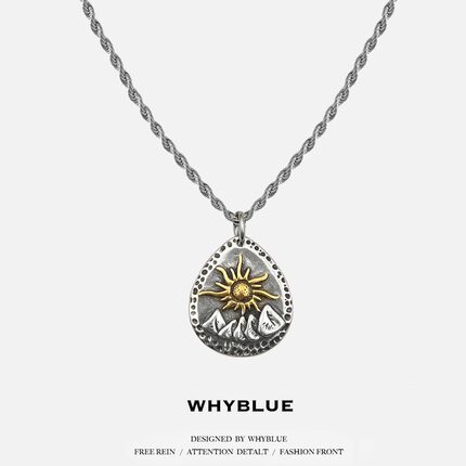 WHYBLUE 复古许愿石项链男小众设计手工款吊坠简约百搭卫衣链长款