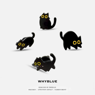 叼刀小黑猫胸针男女生小众设计复古高级感潮牌简约个性 WHYBLUE 潮