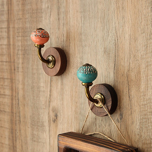 中古玄关入户门后挂钩免打孔实木装 饰免钉钩陶瓷磁吸挂钩挂衣钩