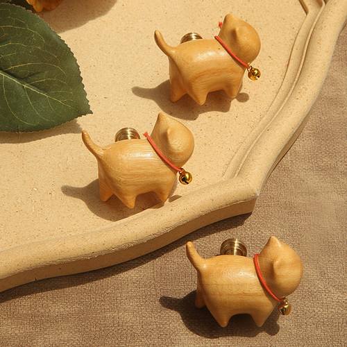 中式中古创意猫咪卡通实木橱柜柜门拉手拉手抽屉斗柜衣柜单孔把手