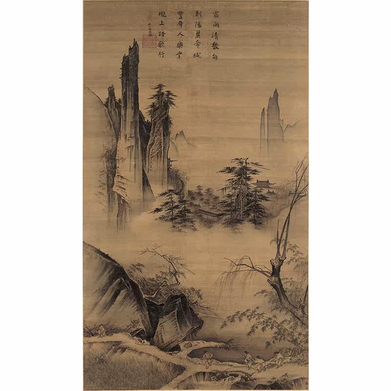 1:1名家真迹国画山水画古代名画复制品南宋 马远踏歌图111*193cm
