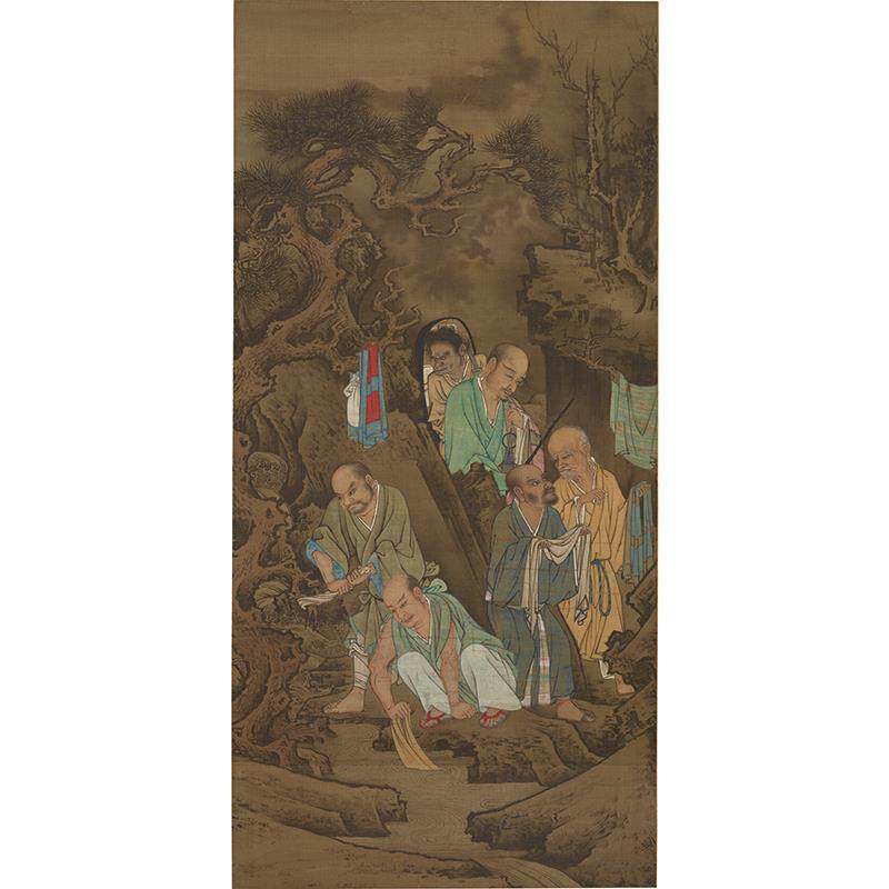 高清复刻南宋林庭珪罗汉洗濯图国画工笔人物画佛画艺术微喷装饰画