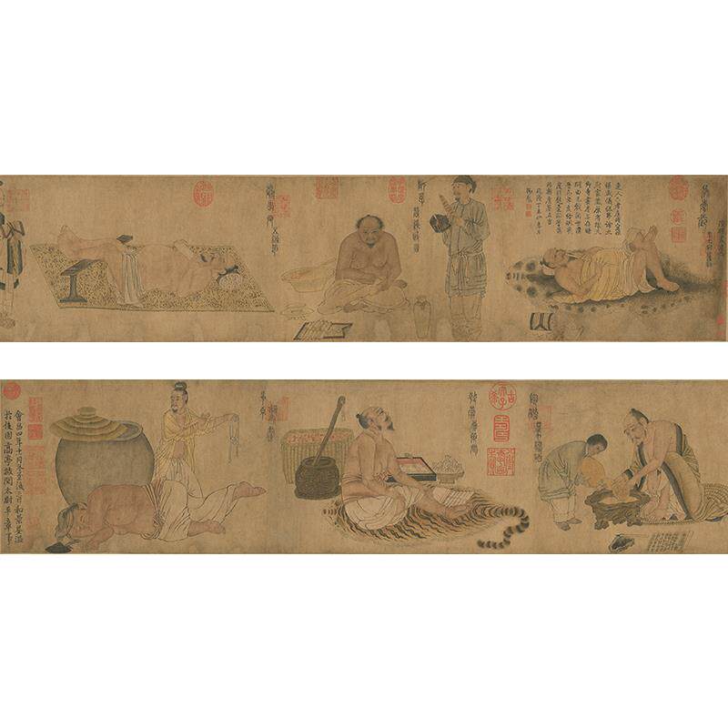高清复刻唐代陆矅六逸图卷汉晋高士国画工笔人物画白描微喷装饰画