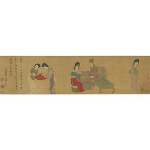 名画复制品钱选明皇弈棋图工笔人物画仕女图国画艺术微喷装饰画