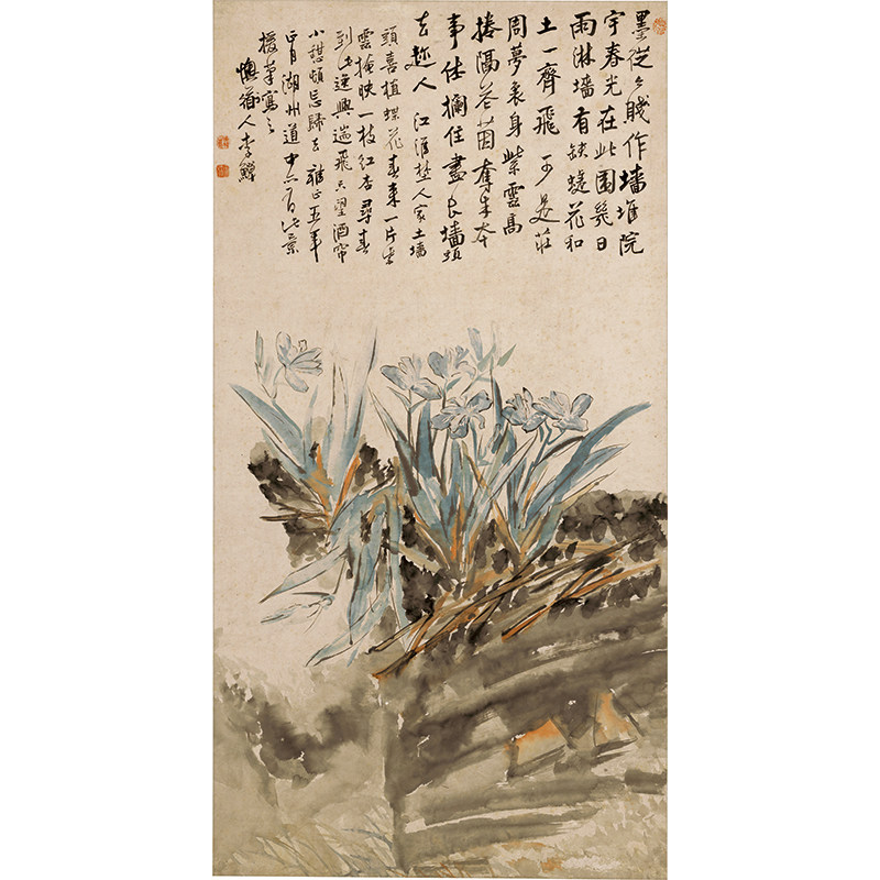 高清原大清代扬州八怪李鳝土墙蝶花图国画花鸟画艺术微喷装饰画