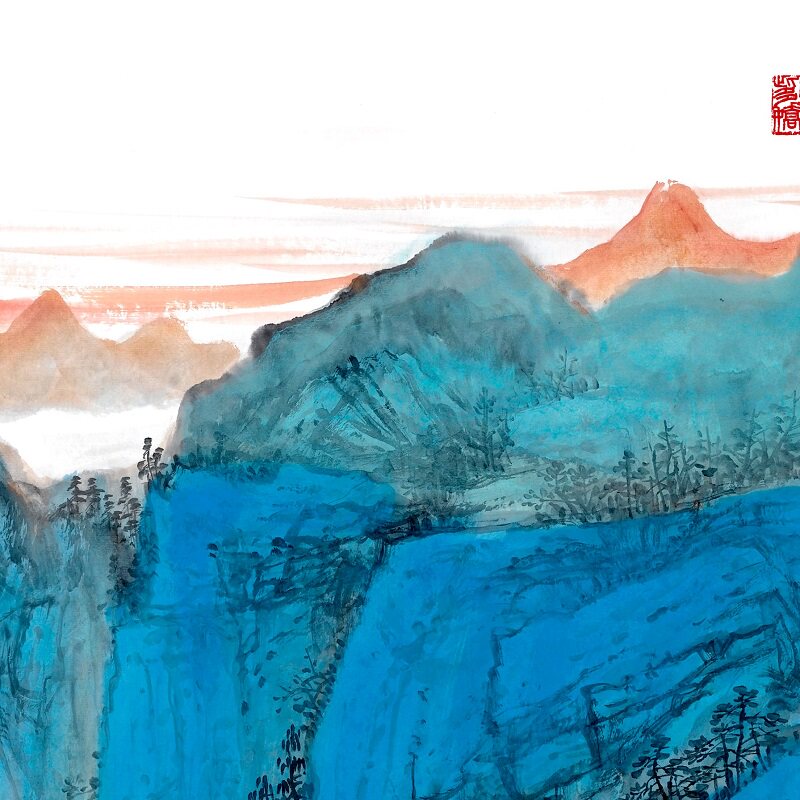 江山如画图国画青绿山水六尺横幅宣纸微喷复制画客厅装饰画