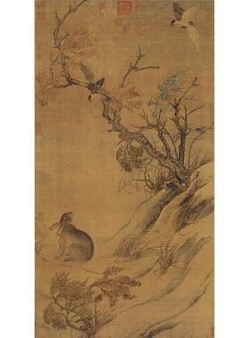 名画高清复制宋画崔白双喜图国画兼工带写花鸟画微喷字画装饰画