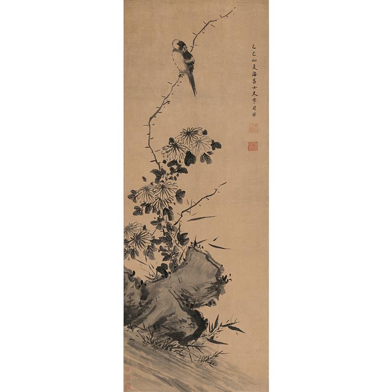 原大复制清代女画家李因菊石鸣禽图国画写意花鸟画微喷字画装饰画