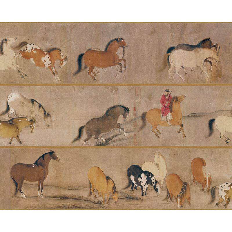 高清复刻唐代韩干十六神骏图国画工笔画骏马鞍马画艺术微喷装饰画