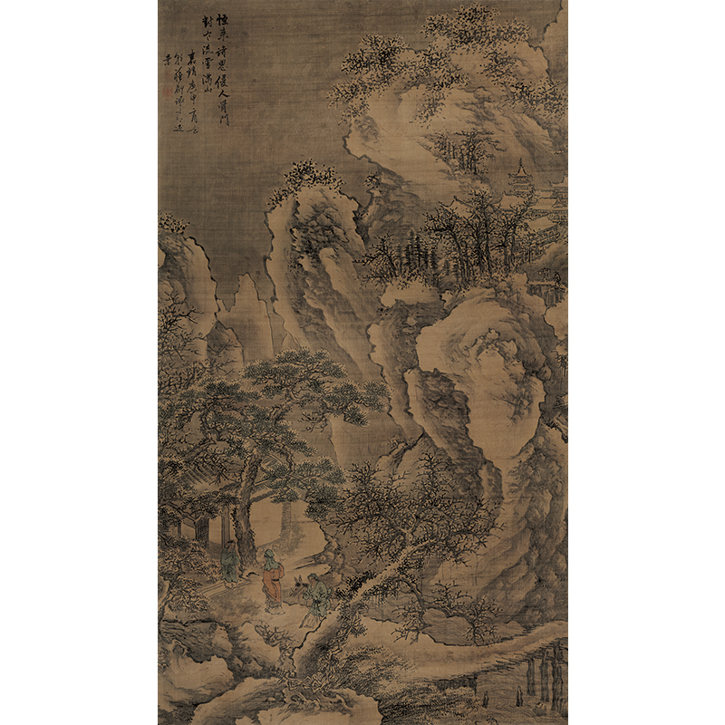 高清复刻明代谢时臣雪山寒溪图国画雪景山水人物画艺术微喷装饰画