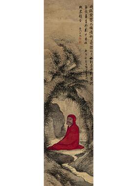 高清复刻明代宋旭达摩面壁图国画修性坐禅写意人物艺术微喷装饰画