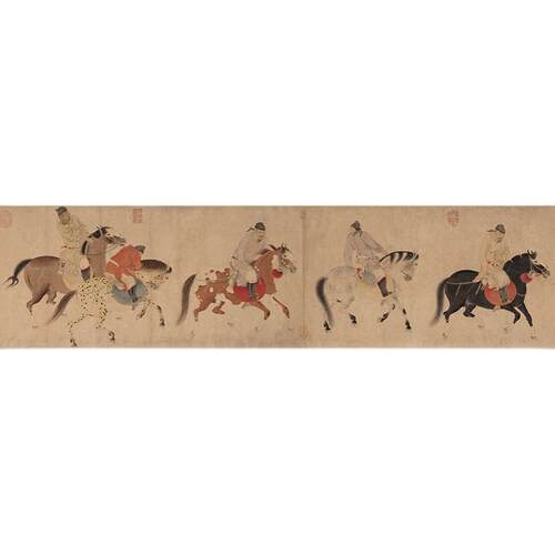 高清复刻元代任仁发五王醉归图国画工笔人物画骏马艺术微喷装饰画