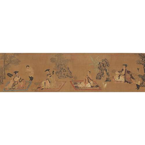 名画复制品孙位高逸图竹林七贤工笔人物画国画艺术微喷临摹装饰画